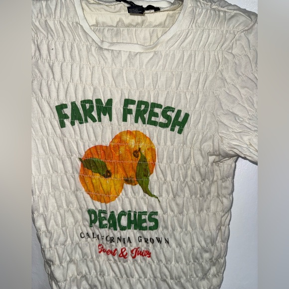 Forever 21 Farm Fresh Peaches Smocked Top Size Medium - Picture 3 of 5